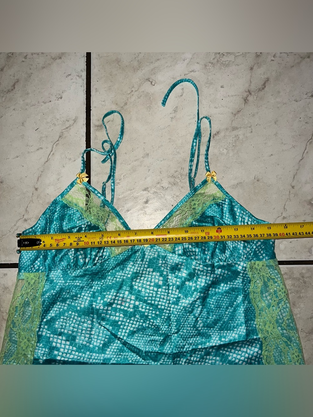 Betsey Johnson Turquoise Chemise with Lime Lace Trim - Picture 3 of 7